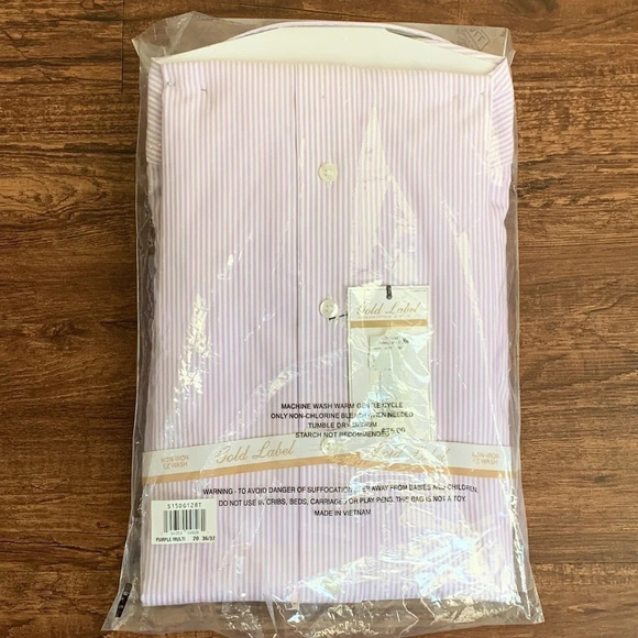 Roundtree & Yorke Gold Label Dress Shirt Purple Pin Point Tall Man 10 New - Picture 2 of 9